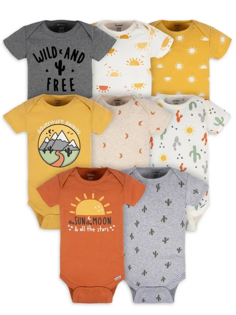 NWOT GERBER | 8 Pack Short Sleeves Onesies Bodysuits Sunrise